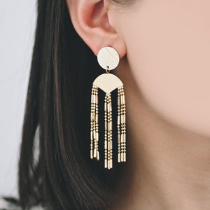 4pcs Gold/ Silver Round Disc Tassel Earrings, 18K Gold/ Rhodium plated Brass, Tassel Stud Earring, Dangling Earrings (GB-4319)