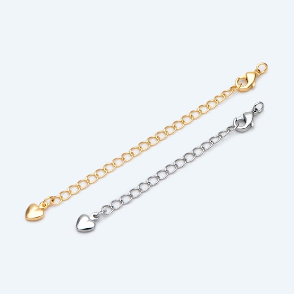 10pcs Lobster Claw Clasps with Extender Chain, Gold/ Rhodium plated Brass,  Gold/ Silver tone Extension Chain (GB-2147)