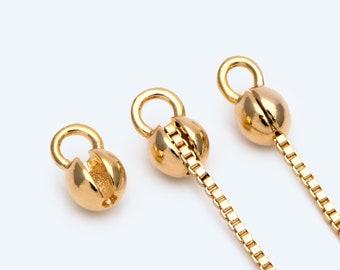 20pcs  Gold Crimp Ends, Cord Ends, Clam Shell Bead Tip, Ball Chain Connector, Chain Crimps, Gold Plated Findings (GB-2832)