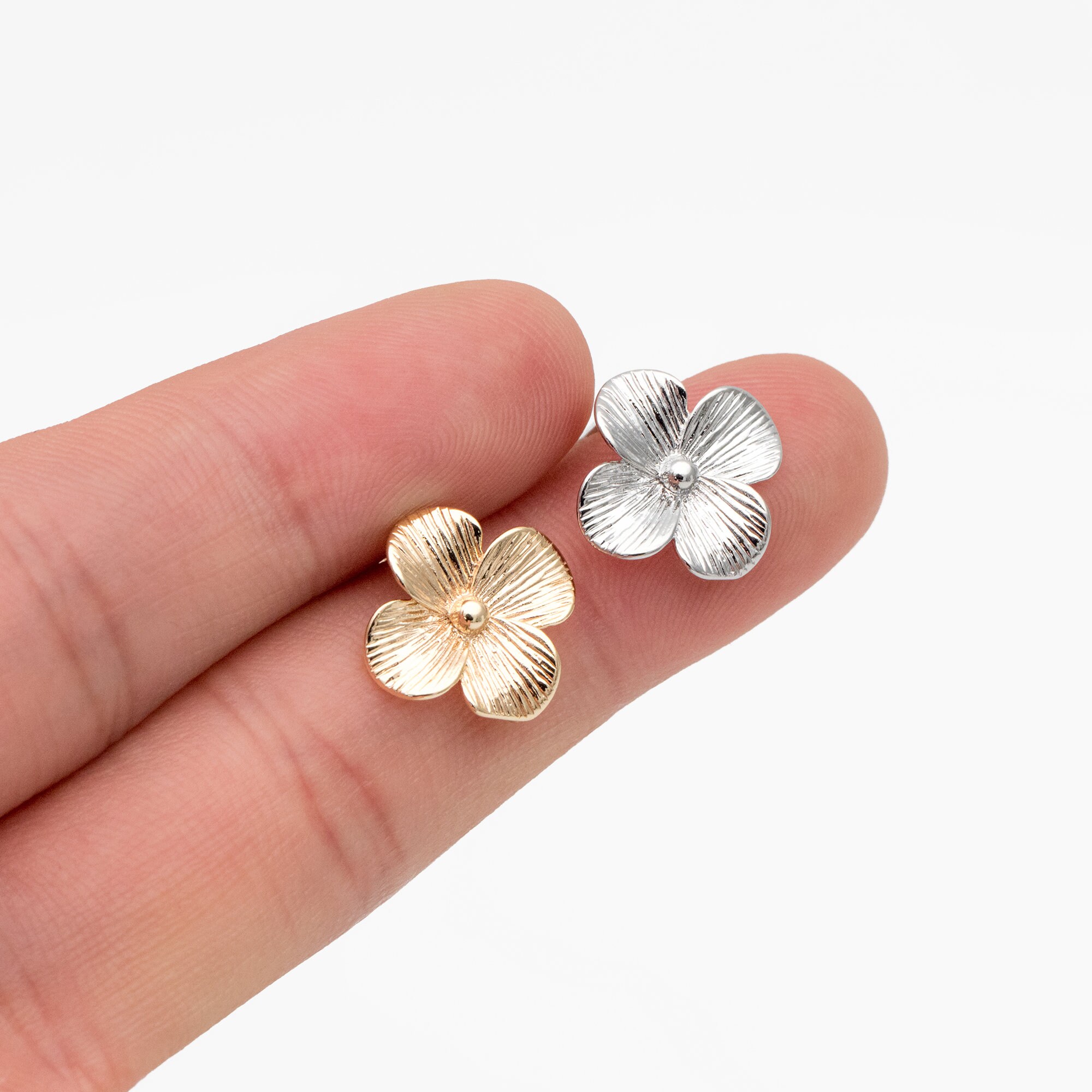 10pcs Gold/ Silver Flower Earring With Loop, 14mm, 18K Gold