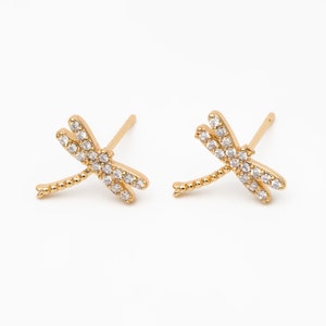 4pcs CZ Pave Gold/ Silver Dragonfly Earring, Dianty Dragonfly Ear Studs, Jewelry Supplies GB-3892 image 6