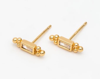 10pcs CZ Pave Rectangle Earring Studs, 18K Gold plated Brass Ear Posts, Geometric Earring Findings (#GB-3526)