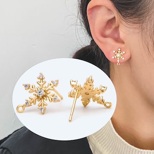 4pcs CZ Pave Gold Snowflake Ear Posts, Earring Findings, Jewelry Making, Diy Material, Jewelry Supplies  (GB-2587)