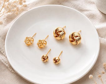 10pcs Gold Knot ear studs, Celtic knot earrings, Minimalist Stud Earrings (GB-1833)