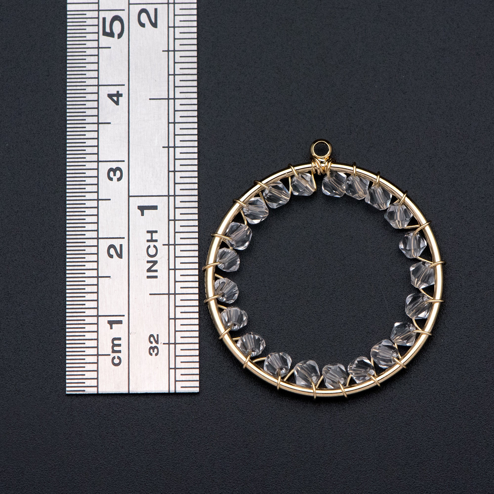10pcs Gold Beaded 31x33mm Round Loop Charms, Wired Crystal Beads ...