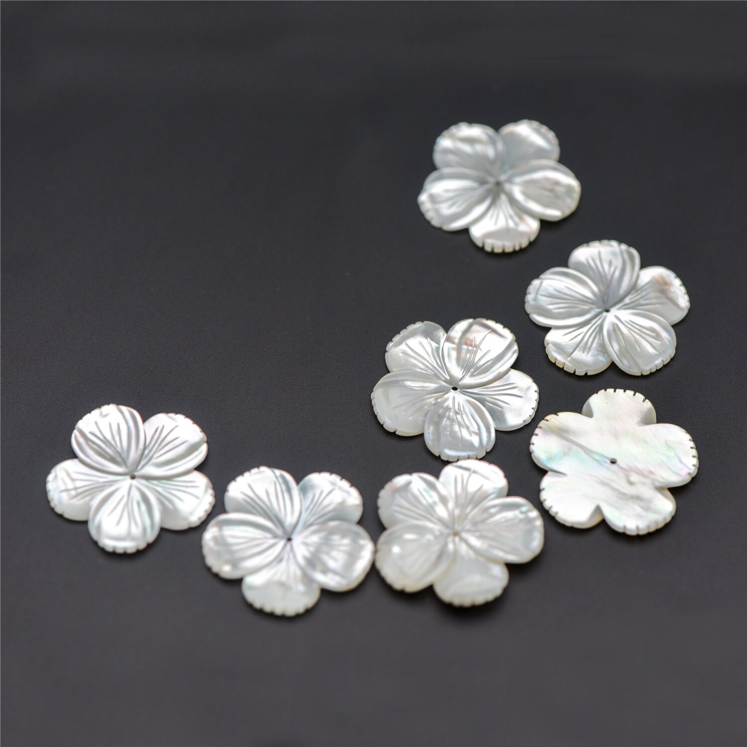 10pcs White Mother of Pearl Shell Flowers 27mm, Large MOP Carved