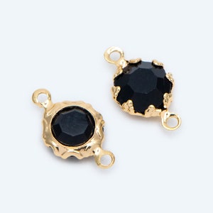 10pcs Gold Coin Connectors 7x12mm, Real Gold plated Brass, Black Glass Crystal Charm Pendants  (GB-2039)