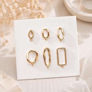 10pcs Rectangle Ear Posts with Loop, 18K Gold Plated Brass Stud Earrings Findings, Geometric Earring Components (GB-2018)