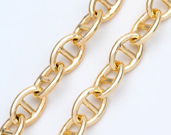 Gold plated Brass Mariner Anchor Link Chain 4.8/ 5.2/ 5.8mm, Chain Findings Wholesale (#LK-334)/ 1 Meter=3.3 ft