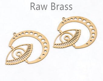 10pcs Raw Brass Moon and Evil Eye Charm Pendants 32x38mm, Brass Findings Wholesale  (RB-273)