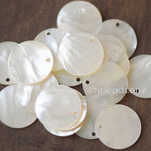 10pcs White Mother of Pearl Coin Charms, Round Disc MOP Shell Pendants 10/ 15/ 20mm (V1309)