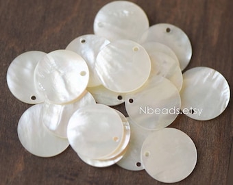 10pcs White Mother of Pearl Coin Charms, Round Disc MOP Shell Pendants 10/ 15/ 20mm (V1309)