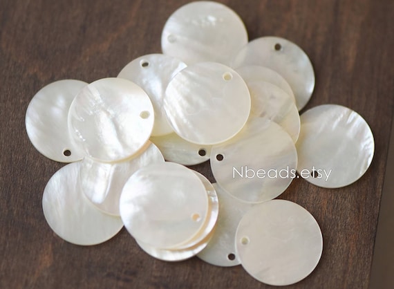 10pcs White Mother of Pearl Coin Charms Round Disc MOP Shell