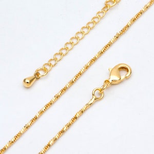 Dainty Gold Twist Snake Chain Necklace 1.2mm, Finished Necklace with Extender Chain, Ready to Wear, 17-19 Inch Adjustable (#LK-492)