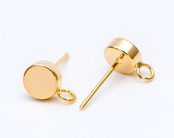 10pcs Gold / Rhodium plated Brass Coin Stud Earring, Round Coin Ear Post with Loop (GB-656)
