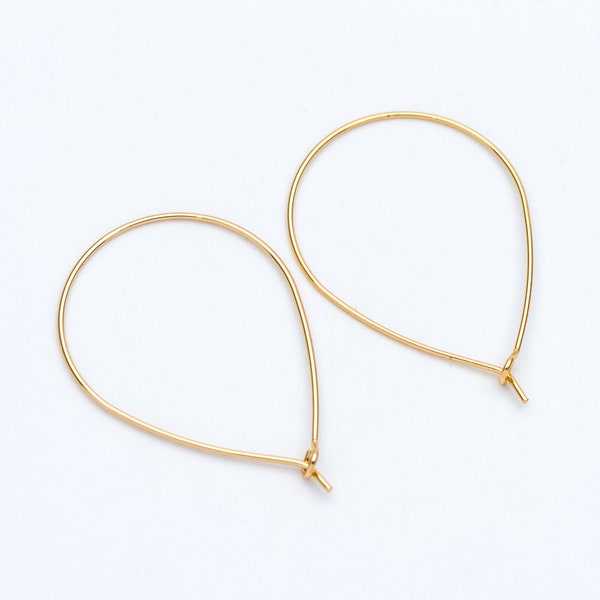 10pcs Gold/ Silver Tone Teardrop Earring Hoops, 38x26mm Geometric Ear Wire Charm Pendants, Threader Earring Components  (GB-709)