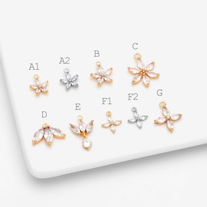 4pcs Gold/ Silver CZ Flower Charms , Real Gold/ Rhodium plated Brass, Cubic Zirconia Flower Pendants  (GB-584)