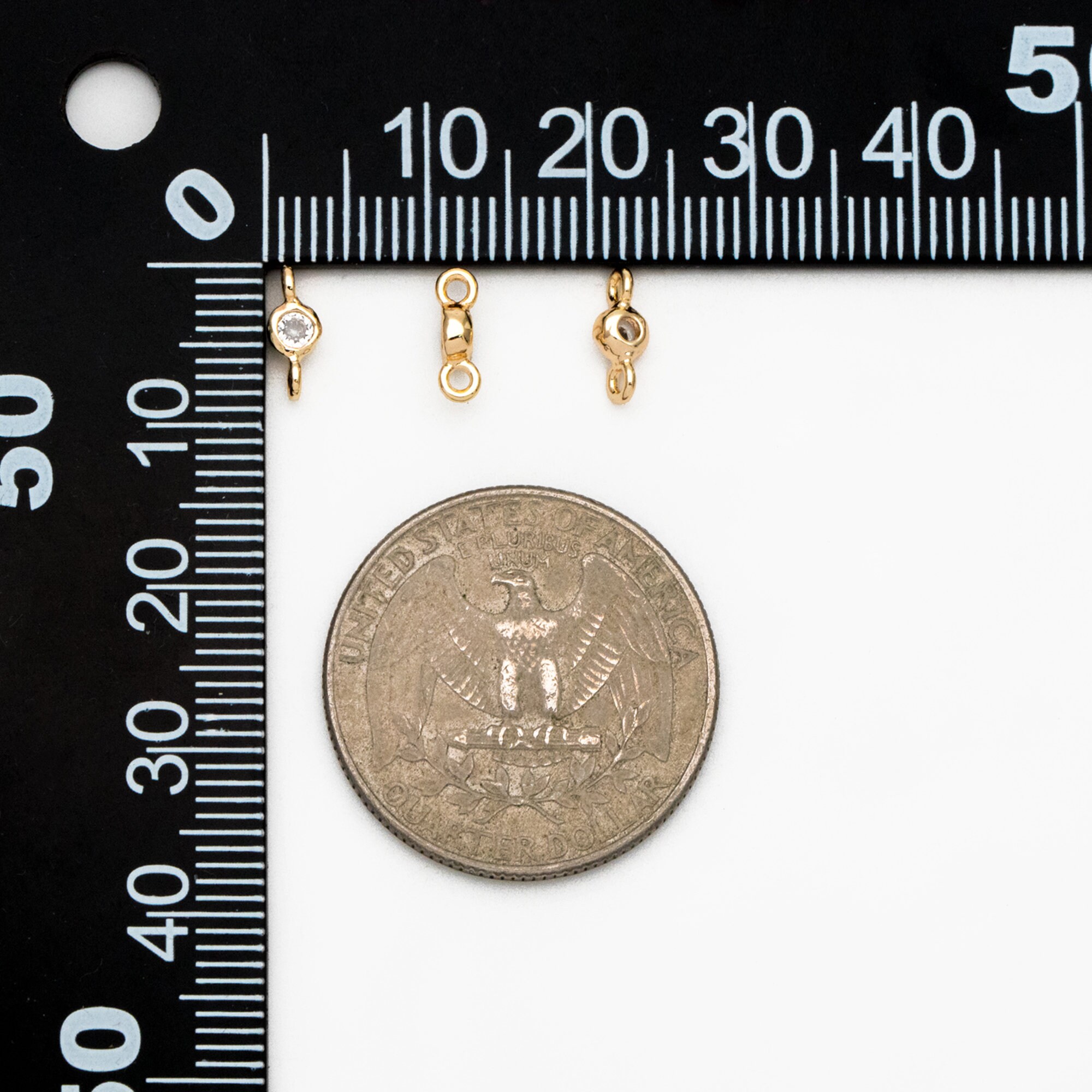 10pcs Round Clear Zircon Charm Connectors 8x3mm, Real Gold