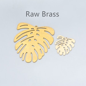 10 st Monstera-berlocker i råmässing 22 mm/45 mm, halsbandshängen i löv, mässingsdetaljer grossist (RB-157)