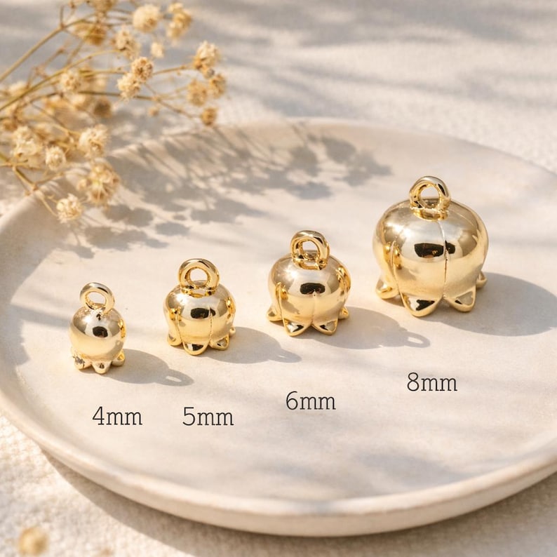 10pcs Gold Flower Charms, 18K Real Gold plated Brass, Lily Of The Valley, Flower Bead Cap (GB-3799) image 1