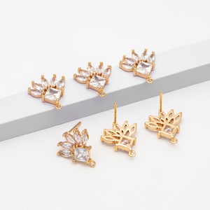 4pcs CZ Pave Rhombus Earrings with Loop, 18K Gold plated Brass Ear Posts, Geometric Earring Findings GB-3858 image 5