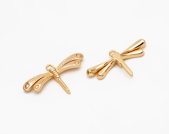 4pcs Gold Dragonfly Charm, 18K Gold Plated Brass, Cute Dragonfly Pendants (GB-3196-E)