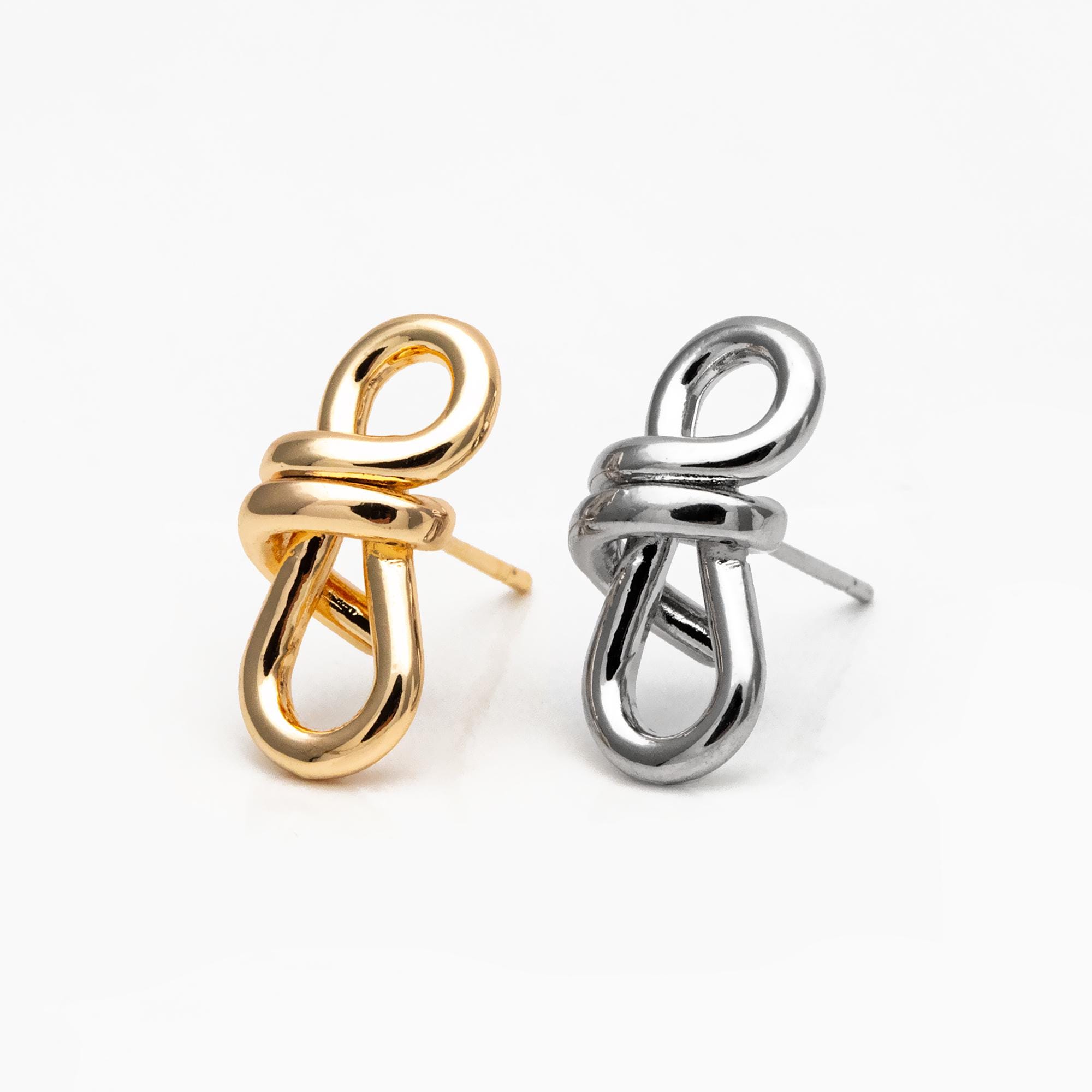 Orecchini A Nodo Bicolore Donna - Placcato Oro 18kt E Argento, Design Moderno 21x16mm, Chiusura In Acciaio Inox