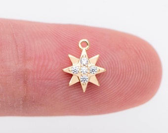 10 unidades de dijes Estrella Polar de 7x8,5 mm, mini colgante de estrella con circonitas cúbicas, latón chapado en oro (GB-924-E)