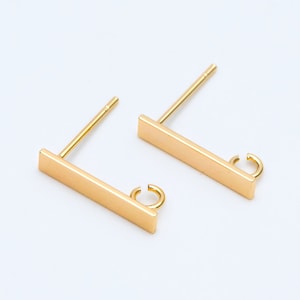 10pcs Gold/ Silver Tone Rectangle Earring Post with Loop, 18K Gold/ Rhodium Plated Brass, Geometric Earring Components (GB-1526)