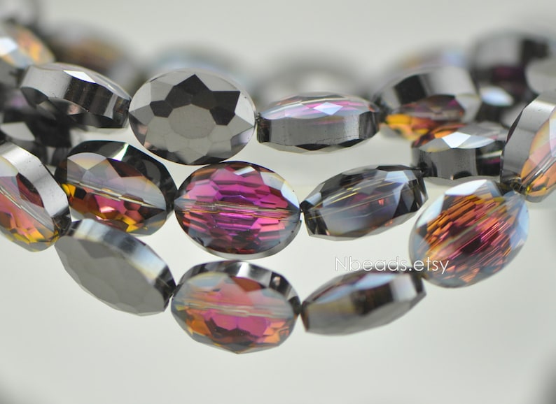 48pcs TS56-8 Oval Crystal Glass Faceted beads 16mm Sparkly Black Rose-