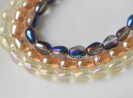 Smooth Teardrop Glass Beads 11x8mm Sparkly Multi Colors Top Drilled GM 024 70 Beads Etsy