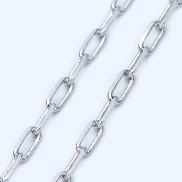Silver tone Long Cable Chain, Rhodium plated Brass Necklace Findings, Multi Sizes 1.6/ 2/ 2.8mm Width (#LK-358)/ 1 Meter=3.3ft