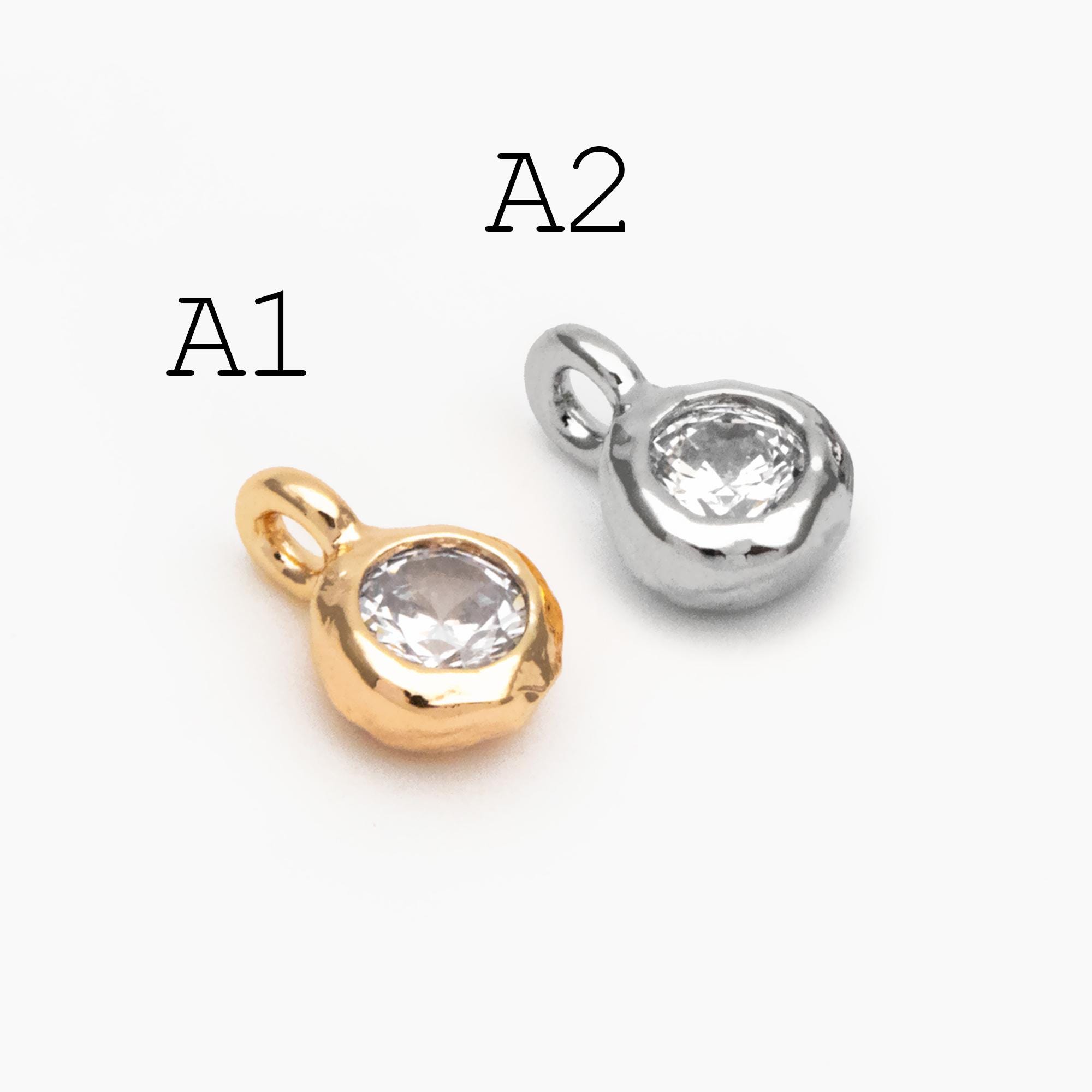 10pcs Gold/ Silver Tone Zircon Charms, Gold/ Rhodium Plated