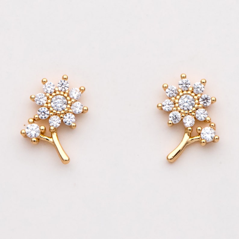 4pcs CZ Paved Gold Flower Earring Gold Plated Brass Jewelry Etsy