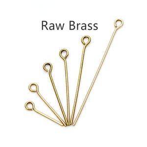100pcs Raw Brass Eye Pins 0.7mm(21 Gauge), Yellow Brass Eyepins Wholesale, 14/ 18/ 23/ 26/ 30/ 40mm Multi Size  (RB-182)