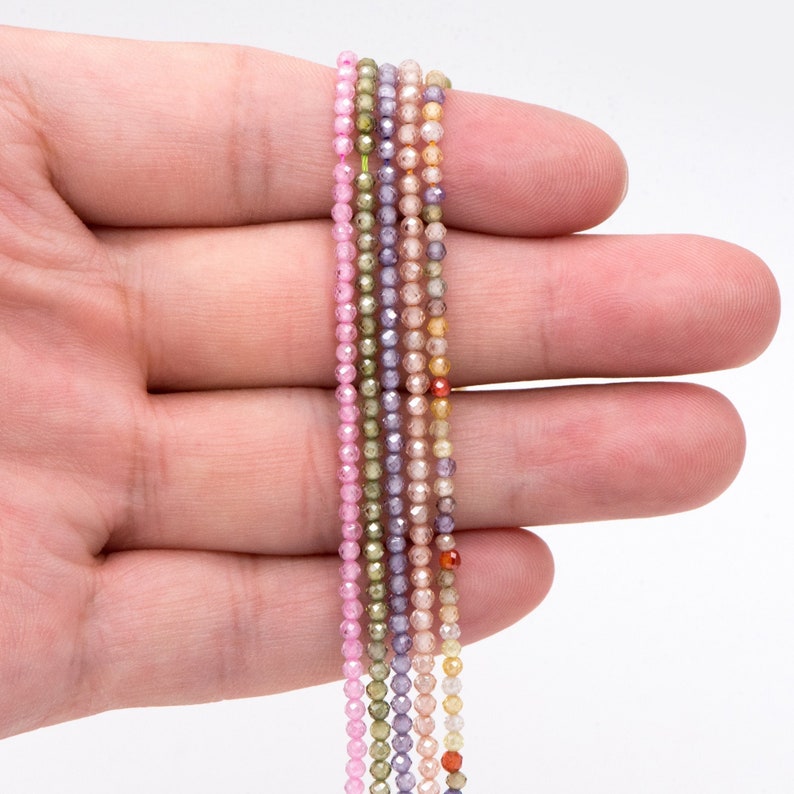 2mm Colorful Zircon Faceted Beads, Tiny Gemstone Beads, Natural Stone Beads for Jewelry Bracelet Making DIY, Full 14.5 Inch Strands TR-008 zdjęcie 3