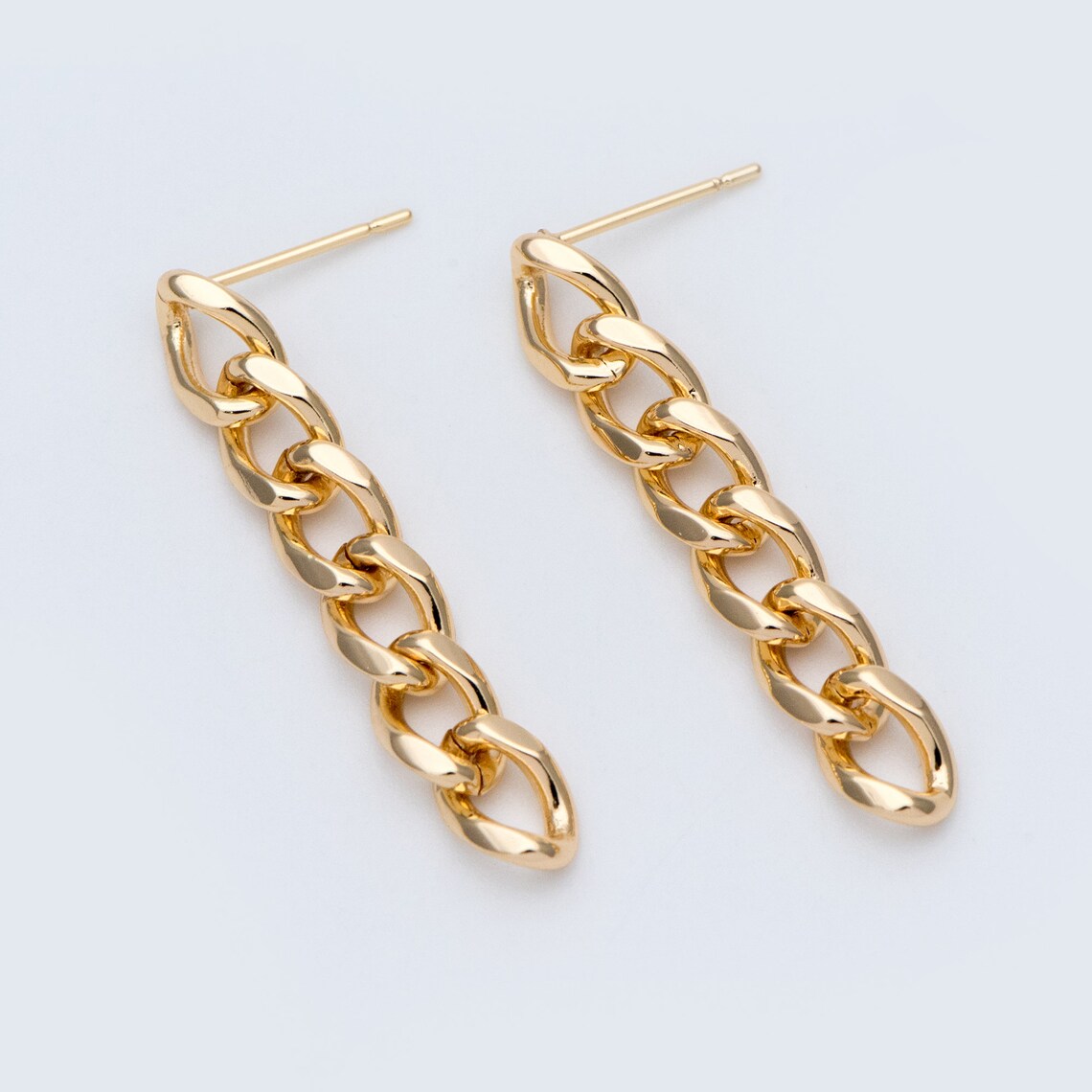 10pcs Chain Link Earring Studs 18K Gold Plated Brass Etsy
