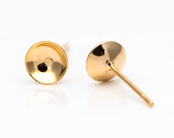20st oorpost met 6 mm cup, verguld messing, sieraden maken, doe-het-zelf materiaal, sieradenbenodigdheden (GB-3046)