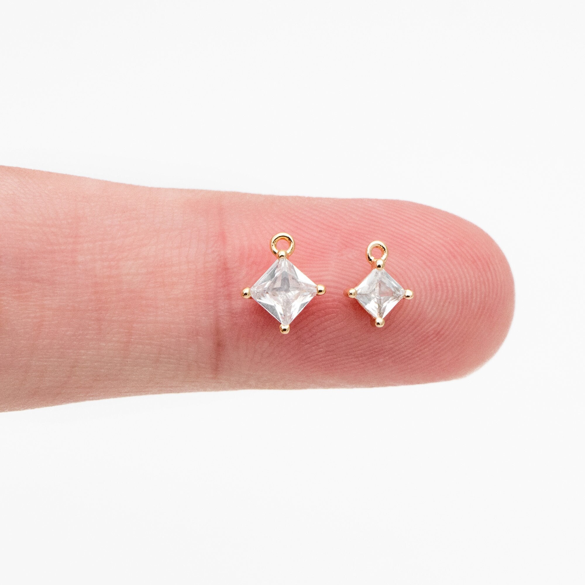 10pcs CZ Pave Gold/ Silver Square Charms, 18K Gold/ Rhodium plated Brass, Rhombus Geometric Charms (GB-4582-B)
