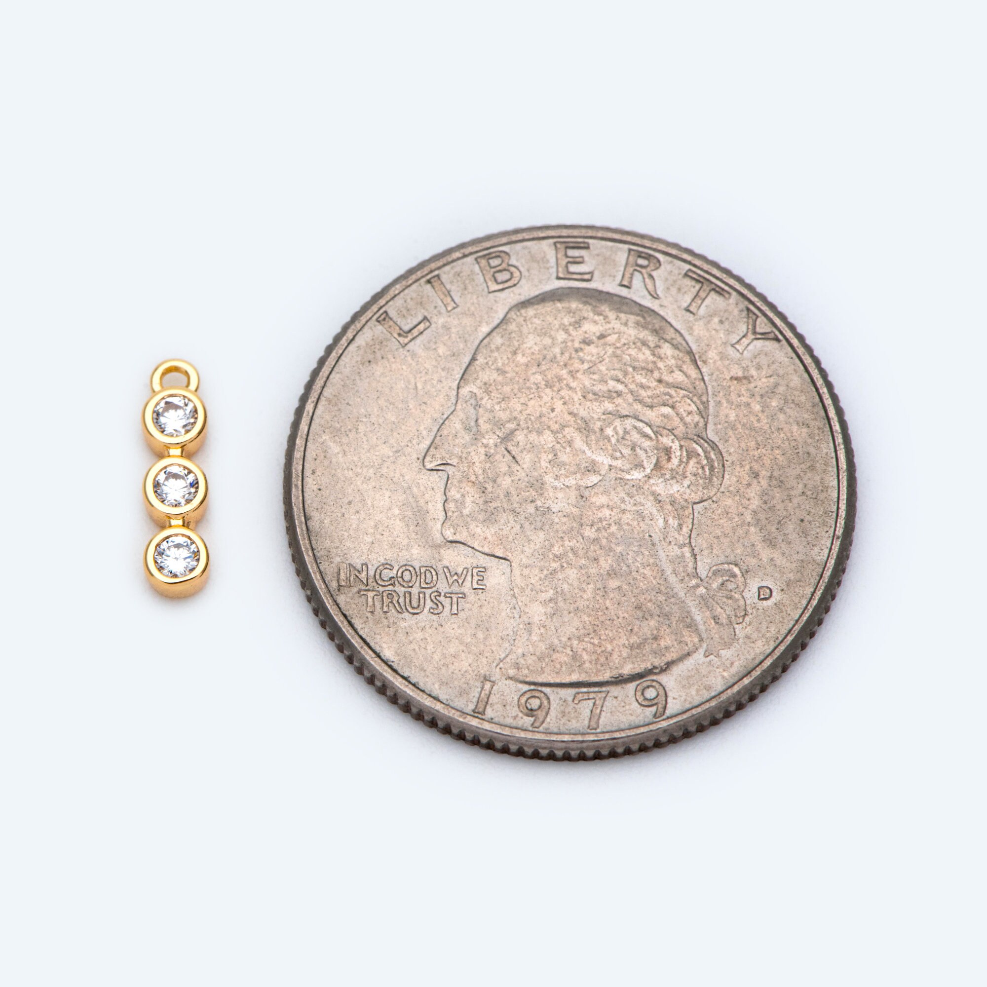 10pcs Gold CZ Pave Bar Charm, 11x3mm, Zircon Charms, White