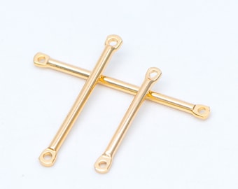 10pcs Gold/ Silver tone Tube Bar Connectors, Gold/ Rhodium plated Brass Stick Charm Pendants, 20/ 25/ 30/ 40mm Multi Size (GB-642)