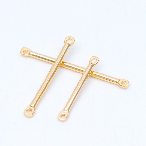 10pcs Gold/ Silver tone Tube Bar Connectors, Gold/ Rhodium plated Brass Stick Charm Pendants, 20/ 25/ 30/ 40mm Multi Size (GB-642)