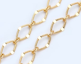 Gold plated Brass Specialty Chains, Link Size 5.5x8mm, Flat Oval Loop Chains (#LK-327)/ 1 Meter=3.3 ft