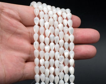 50pcs White Mother of Pearl Shell Teardrop Beads 7.5x5mm, MOP beads (#V1434)