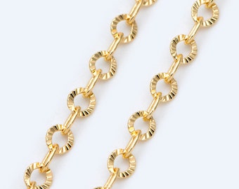 Gold Round Cable Chain 3.2mm, 18K Gold plated Brass, Circle Link Chains (#LK-404)/ 1 Meter=3.3ft