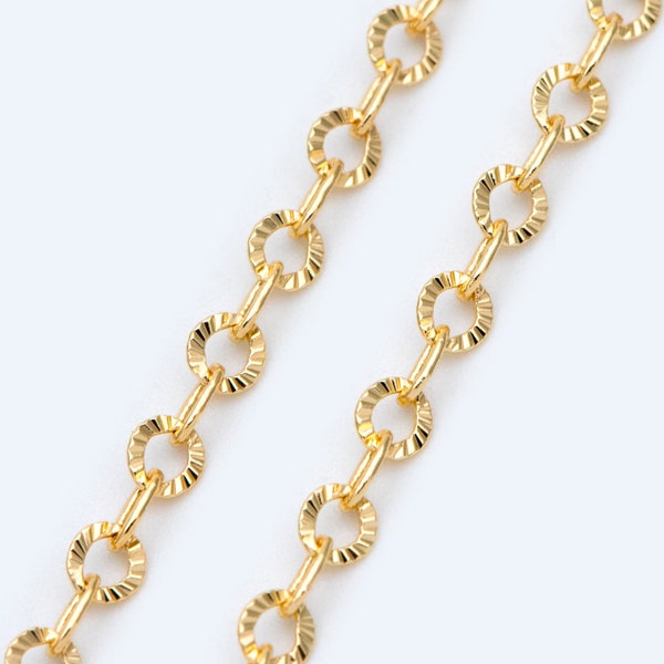 Gold Round Cable Chain 3.2mm, 18K Gold plated Brass, Circle Link Chains (#LK-404)/ 1 Meter=3.3ft