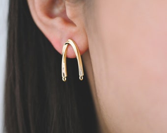 4pcs Gold Twist Bar Stud Earrings with 2 Loops, U-shaped Ear Posts, Simple Ear Wire Findings (GB-3857)