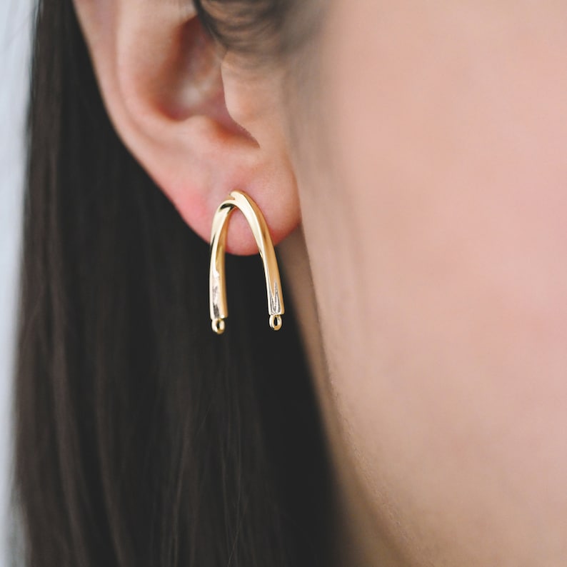 4pcs Gold Twist Bar Stud Earrings with 2 Loops, U-shaped Ear Posts, Simple Ear Wire Findings GB-3857 image 1