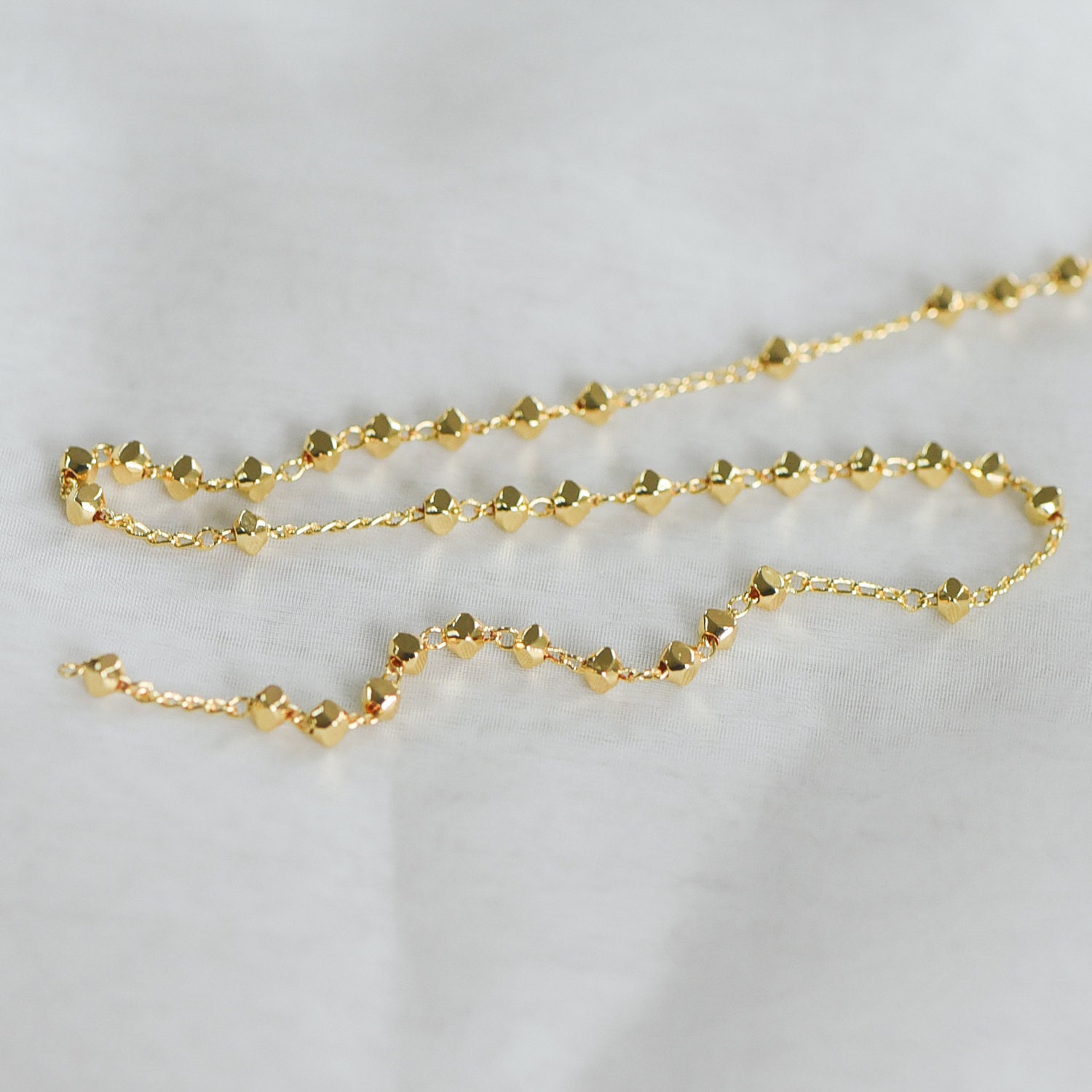 Gold Plated Brass Beaded Chains, 1.5mm Chain With 3mm Faceted Beads,  Jewelry Craft Chain Wholesale LK-193/ 1 Meter3.3 Ft 
