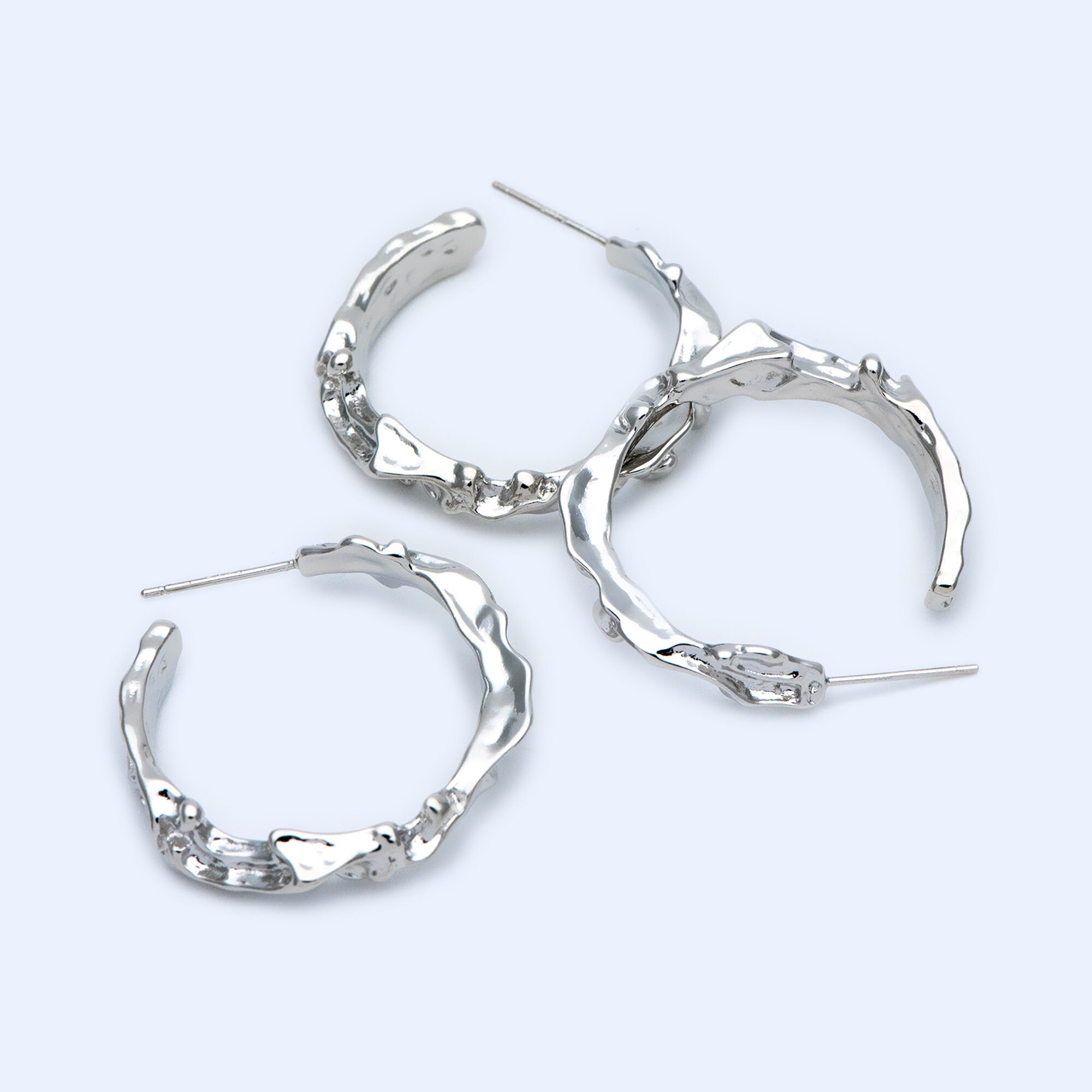 10pcs Silver tone Earring Posts 30mm Geometric Round Stud Etsy